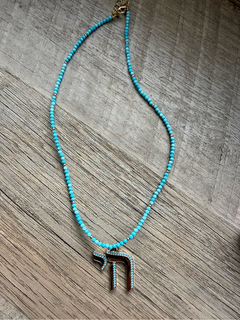 Adina Eden Turquoise Beaded Chai Pendant Necklace